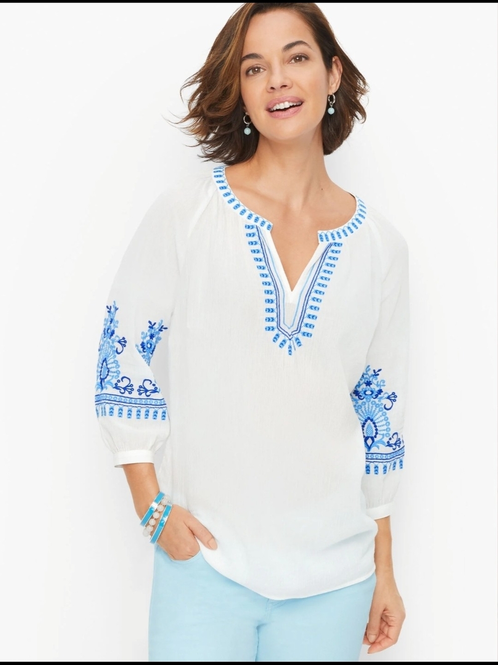 Talbots Crinkle Gauze Embroidered Top Sz XL